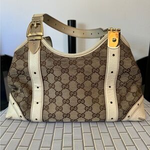 GUCCI Beige/Cream GG Monogram Canvas Shoulder Bag